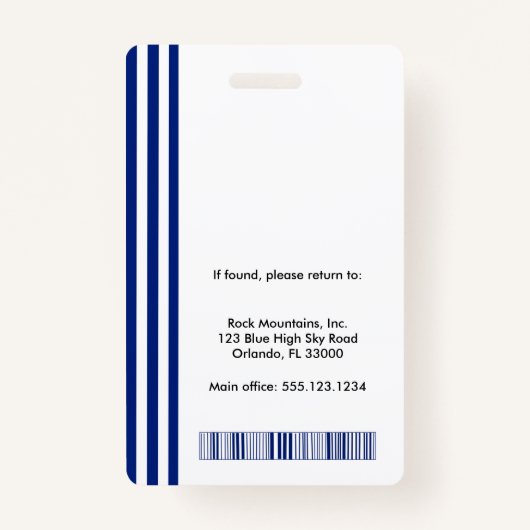 Navy Blue White Stripes | Professional Photo ID バッジ (裏面)