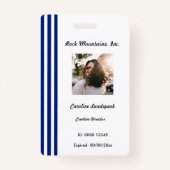 Navy Blue White Stripes | Professional Photo ID バッジ (正面)