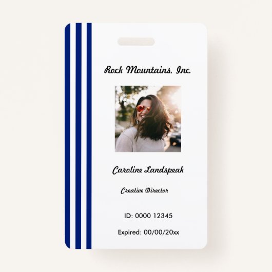 Navy Blue White Stripes | Professional Photo ID バッジ (正面)