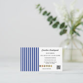Navy Blue White Stripes QR Code, Social Media Icon 名刺 (スタンド正面)