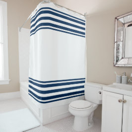 Navy Blue White Stripes Shower Curtain Nautical シャワーカーテン