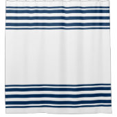 Navy Blue White Stripes Shower Curtain Nautical シャワーカーテン (正面)