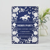 Navy Blue & White Toile Floral Kentucky Derby Invi 招待状 (スタンド正面)