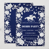 Navy Blue & White Toile Floral Kentucky Derby Invi 招待状 (正面/裏面)