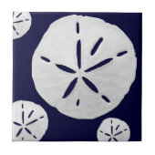 Navy Blue & White Tropical Beach Sand Dollar タイル (正面)