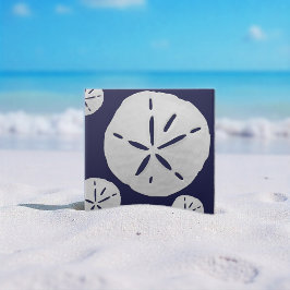 Navy Blue & White Tropical Beach Sand Dollar タイル