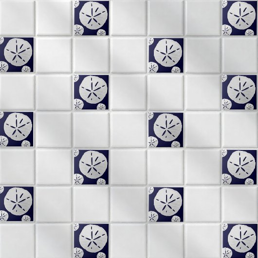 Navy Blue & White Tropical Beach Sand Dollar タイル