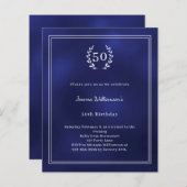 Navy blue white wreath elegant birthday invitation (正面/裏面)