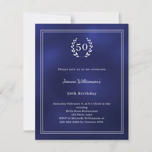 Navy blue white wreath elegant birthday invitation (正面)