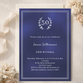 Navy blue white wreath minimalist birthday 招待状