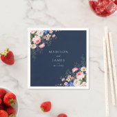 Navy Blue Wildflower Floral Wedding スタンダードカクテルナプキン (インサイチュ)