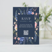 Navy Blue Wildflower Floral Wedding 出欠カード (スタンド正面)