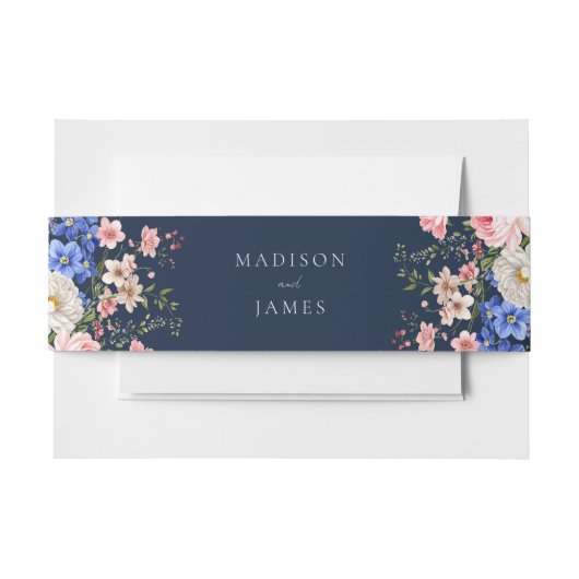 Navy Blue Wildflower Floral Wedding 招待状ベリーバンド (正面例)