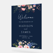 Navy Blue Wildflower Floral Wedding Welcome アクリルサイン (傾斜)