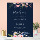 Navy Blue Wildflower Floral Wedding Welcome アクリルサイン (ウェディング)