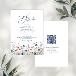 Navy Blue Wildflower Rustic QR code Details ノートカード