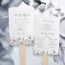 Navy Blue Wildflower Rustic Wedding Programs ハンドファン