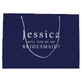 Navy Blue Will You Be My Bridesmaid Proposal ラージペーパーバッグ (裏面)
