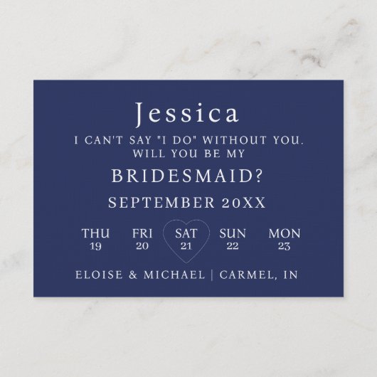 Navy Blue Will You Be My Bridesmaid Proposal Card 招待状 (裏面)