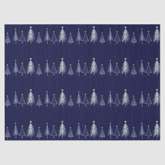 Navy Blue Winter Christmas Pine Trees Star 薄葉紙 (正面)
