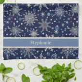 Navy Blue Winter Snowflake Custom キッチンタオル (折り畳み)