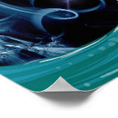 Navy Blue Wispy Sky Japanese Wave Art ポスター (角)