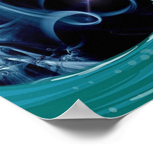 Navy Blue Wispy Sky Japanese Wave Art ポスター (角)