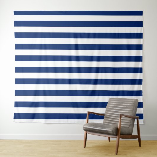 Navy Blue with Classic White Stripe Pattern タペストリー (インサイチュ(横))