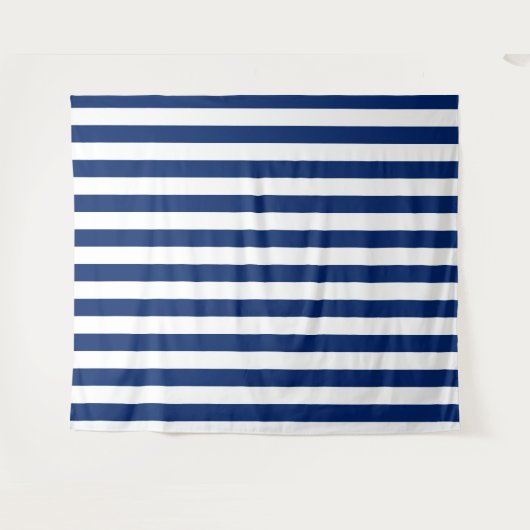 Navy Blue with Classic White Stripe Pattern タペストリー (正面(横))