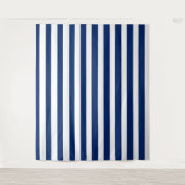 Navy Blue with Classic White Stripe Pattern タペストリー (正面)