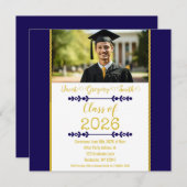 Navy Blue with Gold Graduation Invitation 招待状 (正面/裏面)