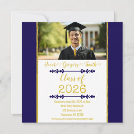 Navy Blue with Gold Graduation Invitation 招待状