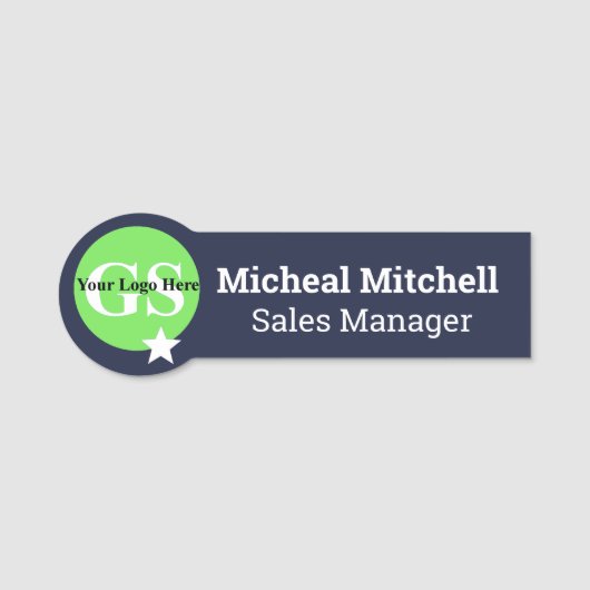 Navy Blue with Logoビジネス従業員名タグ 名札 (正面)