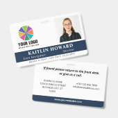 Navy Blue with Logo Photo Pronouns Employee ID バッジ (正面＆裏面)