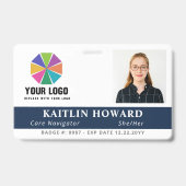 Navy Blue with Logo Photo Pronouns Employee ID バッジ (正面)