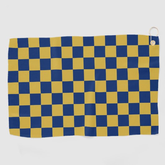 Navy Blue with Metallic Gold Square Pattern ゴルフタオル (横)