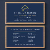 Navy Blue Wood Building Construction Business Card 名刺