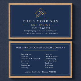 Navy Blue Wood Building Construction Business Card 名刺