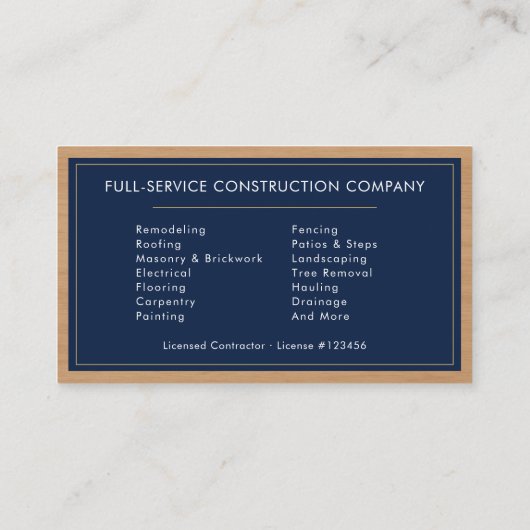 Navy Blue Wood Building Construction Business Card 名刺 (裏面)