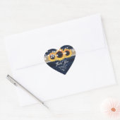 Navy Blue Wood Burlap Lace Sunflower Wedding Favor ハートシール (封筒)
