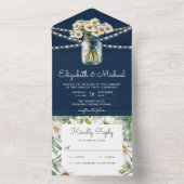 Navy Blue Wood Daisies Floral Mason Jar Wedding オールインワン招待状 (内側)