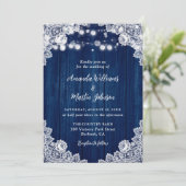 Navy Blue Wood Lace Romantic Rustic Chic Wedding 招待状 (スタンド正面)