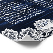 Navy Blue Wood Lace Sunflower Rustic Seating Chart ポスター (角)