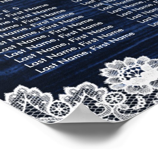 Navy Blue Wood Lace Sunflower Rustic Seating Chart ポスター (角)