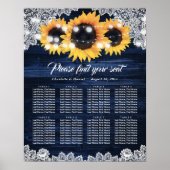 Navy Blue Wood Lace Sunflower Rustic Seating Chart ポスター (正面)