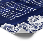 Navy Blue Wood Lace Sunflower Seating Chart ポスター (角)