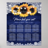 Navy Blue Wood Lace Sunflower Seating Chart ポスター (正面)