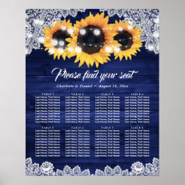 Navy Blue Wood Lace Sunflower Seating Chart ポスター