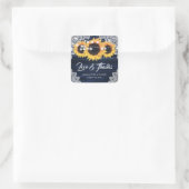 Navy Blue Wood Lace Sunflower Wedding Thank You スクエアシール (バッグ)