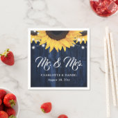Navy Blue Wood String Lights Sunflower Wedding スタンダードカクテルナプキン (インサイチュ)